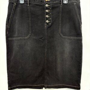 LOGO BLACK JEAN MIDI SKIRT. SZ. 12